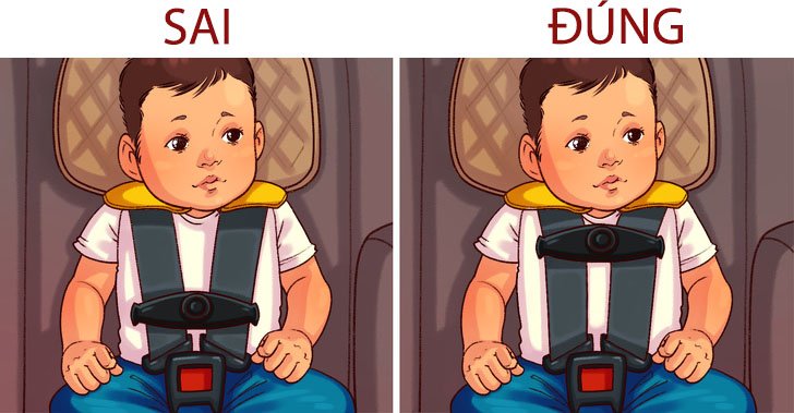 Định vị kẹp ngực ở vị trí nách con bạn là đúng.